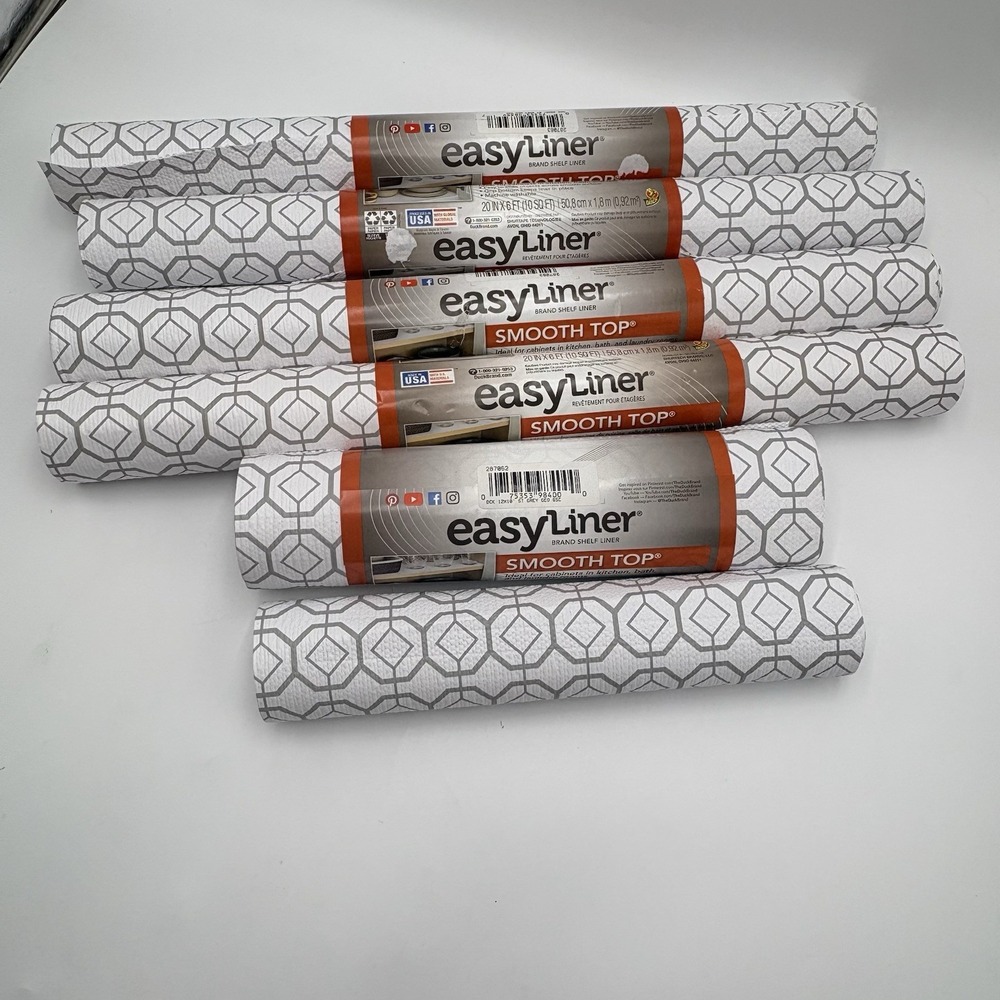 Duck Brand EasyLiner Smooth Top Shelf Liner Gray Geometric 6 Roll Lot